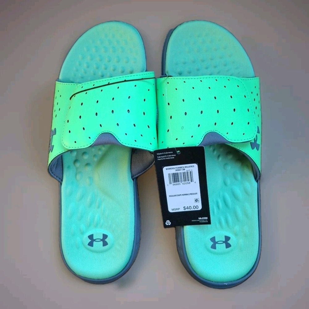 Under Armour Womens Ignite Pro Slide Sandals Green Grey 3026027-306 Size 12